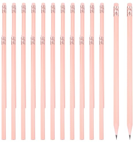 PATIKIL Runda pennor, 24 st triangel HB grafitpennor träpennor med suddgummi för klassrum kontor skrift ritningsmaterial, rosa