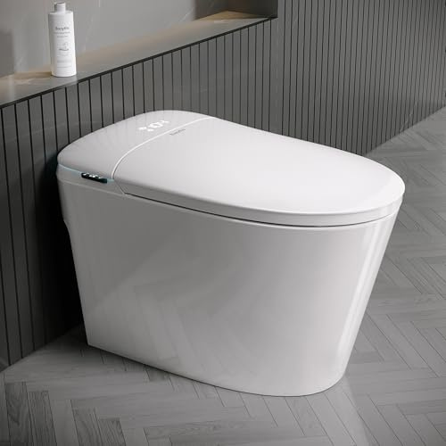 Bazyths Smart Toilet with Foam Shield, Auto Open/Close Lid, Built-in Tank, 12 Rough In, Foot Sensor Flush, Warm Dryer, Heated Seat, Self Cleaning, Comfort Height One-Piece Elongated (ZYS1)