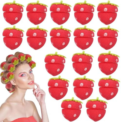PYEUIFT 18Pcs Bigoudis Cheveux Mousse, Balle éponge Curl, Boucles éponge à la fraise, Bigoudis Éponge Douce Fraise, Bigoudis Magiques Fraise, Forme de Fraise Cheveux Bigoudis