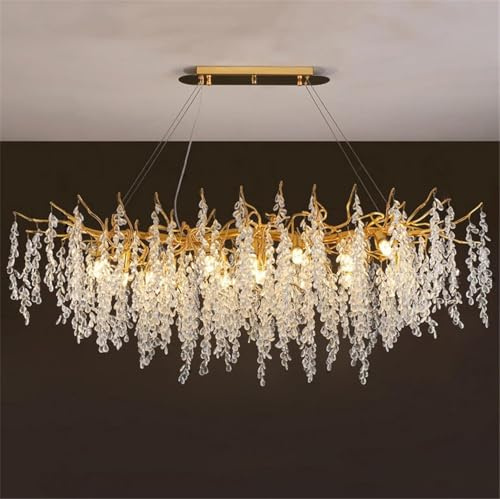 Lámpara de araña moderna de cristal con forma de rama de árbol, lámpara colgante dorada de lujo con forma de gota de lluvia, lámpara colgante de techo con borlas para comedor, dormitorio, sala de est