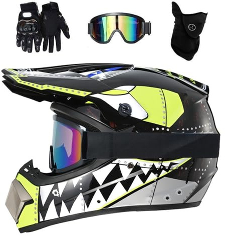 Juventud Niños Casco de Motocross Colocar, con Gafas Guantes Mascarilla, Unisexo Integral Todoterreno Carreras Moto Cascos, Descenso Enduro BMX MTB ATV Quad Dirt Bikes Casco