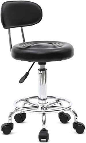 LEADZM Tabouret de Bureau Ergonomique avec Dossier Pivotant 360° | Tabouret à roulettes, Hauteur Réglable, Revêtement PU Résistant – pour Massage, Coiffure, Bureau & Clinique