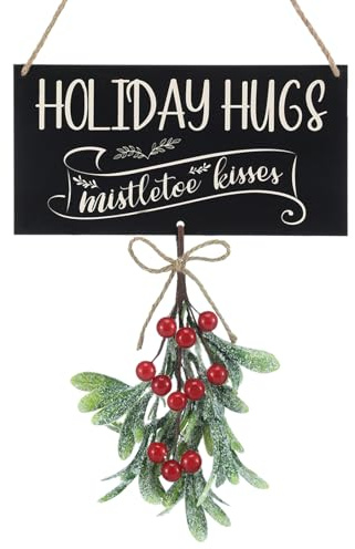 Vercraft 9.45 x 4.72 Inches Christmas Mistletoe Decor Holiday Hugs Christmas Hanging Mistletoe Decor Artificial Ornament Tree Accessories Fake Decoration for Tree