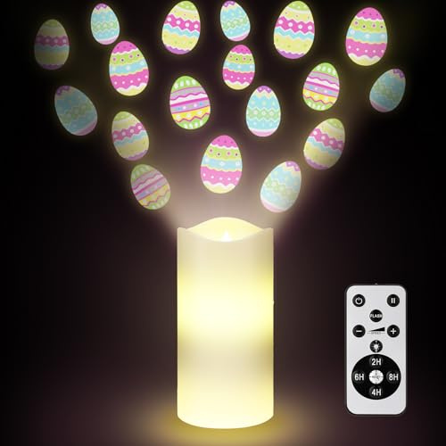 Baquler Easter Egg Projector Light Decor Easter Flameless Candle Spring Home Decor LED Candle Battery Operated Night Light with Remote and Timer Egg Hunt Party Basket Gifts for Spring Farmhouse Table