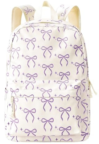 Lila Rucksack Mit Schleife Weiße Schultaschen Damen Laptop Rucksack Schulrucksack Leicht Lässig Für Teenager Mädchen Reisen Arbeit College Bedarf
