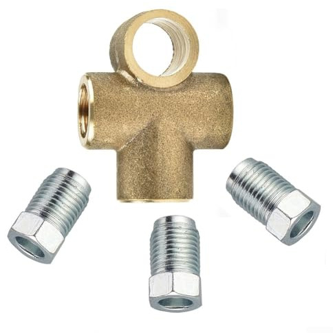 3 Way Brake Pipe T Piece with 3 Male M10 Short Nuts Union 316 Stainless Steel 3/16 Inch UNF 24 TPI Brake Pipe Fittings for 3/16 Inch Outer Diameter Pipe