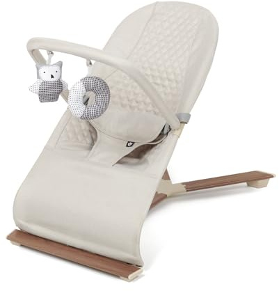 Babylo Gravity Luxe Bouncer, Natural Bounce no Batteries Needed, Birth to 9kg, 3 Recline Positions, Removable Plush Toys, Folds Flat - Cashmere