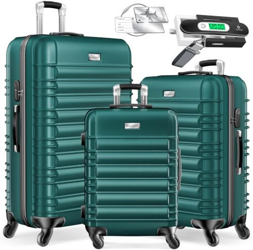 KESSER® Juego de 3 Maletas rígidas, Maleta rígida, Maleta de Viaje, Incl. báscula de Equipaje + Etiqueta de Equipaje, Maleta rodante, Cerradura, 4 Ruedas ABS, Carcasa rígida, asa telescópica M-L-XL