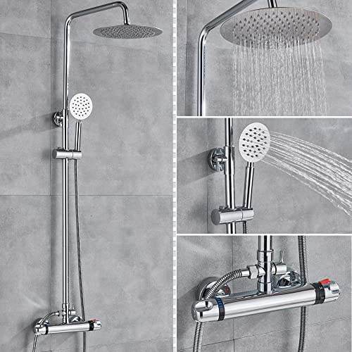 ZQFHSX Badrum 25 cm regn dusch termostatblandare set bad vridbar kran krom varmt och kallt vatten väggmonterad-B