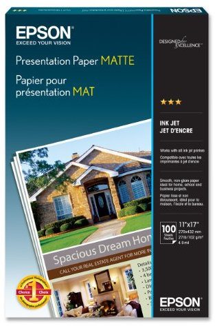 Epson Presentation Paper (11x17 Inches, 100 Sheets) (S041070),White, matte finish