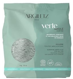 Argiletz - Argile Verte Surfine 1kg – Poudre Très Fine 60 Microns – Soin Masque Visage, Bain – Sensation Peau Douce - Argile Naturelle Séchée Au Soleil – Soin Externe - Certifiée Cosmos Natural