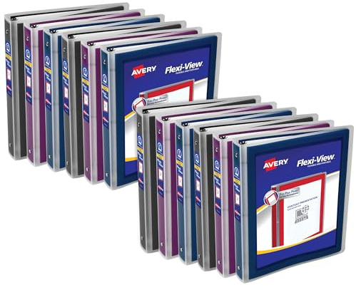 Avery Flexi-View 3 Ring Binders, 1 Inch Round Rings, Assorted Colors (Black, Burgundy, Navy Blue), Pack of 12 Binders (17688)