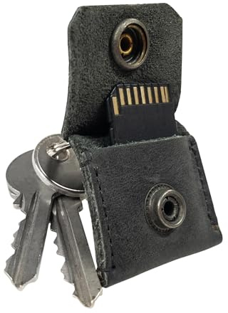Rustic Leather Switch Cartridge Game Keychain/SD Card/Guitar Pick Holder Handmade by Hide & Drink (Charcoal Black)