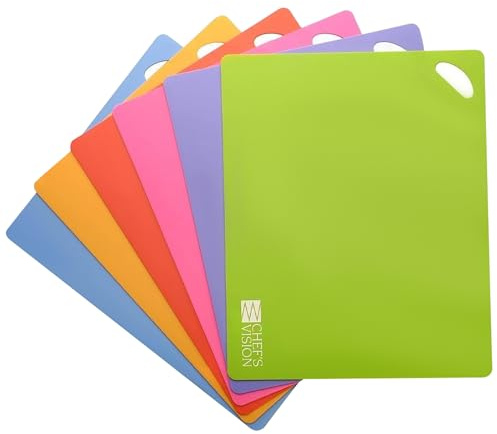 Chef’s Vision Flexible Cutting Mats (Set of 6) – 1.2mm Thick Color-Coded Kitchen Prep Mats – Non-Slip Flexible Cutting Boards – Dishwasher Safe – 15” x 12”