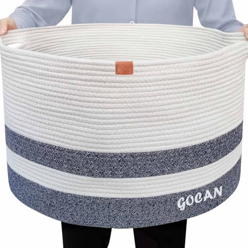 GOCAN Cesto per coperte extra large D55 X H35cm Cesto portabiancheria Cesto in corda di cotone con manici per coperte Cuscino giocattolo Soggiorno XXXL