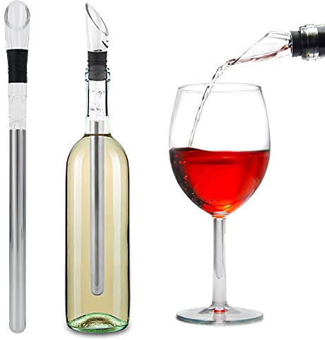 Wine Chiller Stick with Filter and Pourer, 3 in 1 Wine Cooler Stick Set Safe Non-Toxic Stainless Steel Wine Ice Stick Easy to Use for Red White Rose Wine Drinking