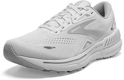 Brooks Damen Adrenaline GTS 23 Sneaker, White Oyster Silver, 38.5 EU