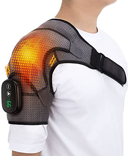 EDIFOLLY Beheizte Schulterbandage mit Vibration, Heizung Elektrische Schulterbandage mit Massage, Kabelloses Vibrations-Schulterpolster für Männer und Frauen, passt für linke oder rechte Schulter