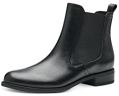 MARCO TOZZI Bottines Chelsea plates en cuir synthétique pour femme, Noir, 39 EU