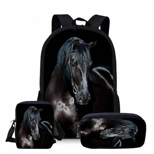Lengender Sac à Dos Garçons, Sac d'école Primaire Cartable Cheval avec Sac Repas Trousse à Crayons Sets de Sacs Scolaires pour Enfants (B)