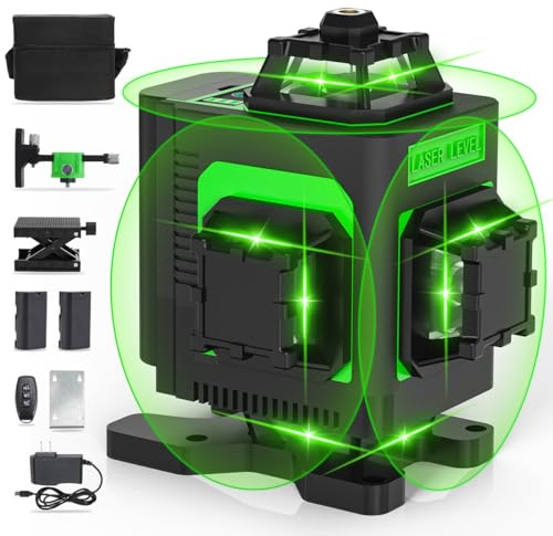 Housolution Laser Level, 4x360° 4D Cross Line Laser for Construction and Picture Hanging, 130Ft 16 Green Laser Level 360 Self Leveling with 10000mAh Rechargeable Battery, Type-C, Adjustable Brightness