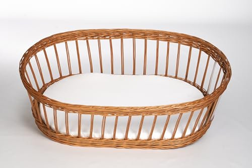 Mionido Spannbettlaken für Stubenwagen & Kinderwagen, Doppelpack 75 x 40 cm, Musselin weiß, Kuschelig weich, Matratzen-Bezug 75x40 für ovale Matratze, 100% Baumwolle,100% in Deutschland gefertigt