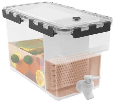 Donened Dispensador de bebidas, 6 L, dispensador de agua con grifo y función de filtrado, dispensador de agua de plástico, dispensador de zumo para frigorífico (gris)