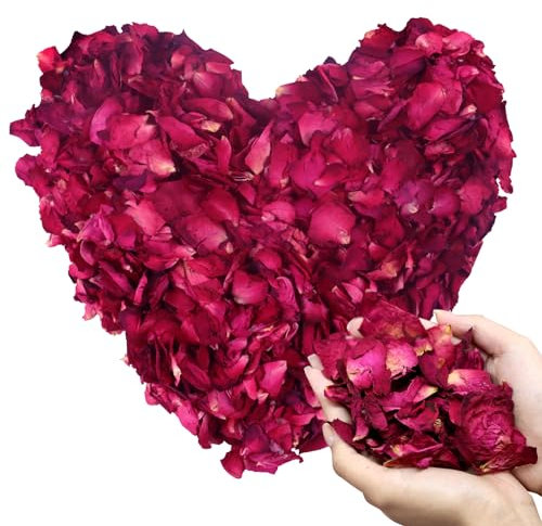 100g Blütenblätter Natürliche Getrocknete Rosenblätter Blütenkonfetti Hochzeit Getrocknete Rosenblätter umweltfreundlich und Abbaubar, für Fußbad Körperbad Spa Hochzeit Konfetti Heimduft DIY
