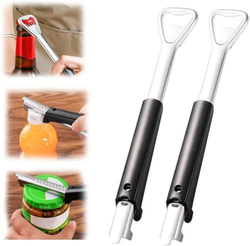 Jastown Apribarattoli e Apribottiglie Senza Sforzo, Manico Regolabile in Acciaio Inox, Apriscatole per Anziani e Mani Deboli, Apriscatole Antiscivolo per Artrite (2pcs)