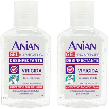 ANIAN - Gel Hidroalcohólico Desinfectante Antiséptico, 100 ml, +60% de Alcohol, Gel Desinfectante de Manos, Bactericida y Viricida, No Reseca la Piel, Limpiador de Manos sin Aclarado (Paquete de 2)