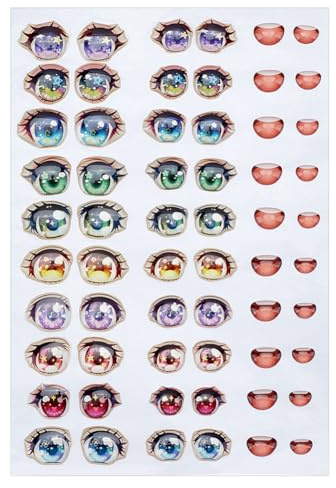 PH PandaHall 10 stilar 3D-tecknade ögon munklistermärken 60 st anime ögon paster 2 storlekar söta munstycken självhäftande ögonklistermärken för DIY anime krok ansikte dekoration hantverk 4–10,5x6–14