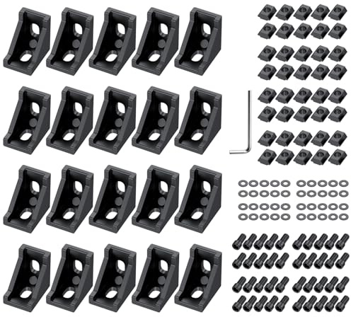 EYPINS 20 x aluminiumprofil vinkel fästmaterial, aluminiumprofil 20 x 20 spår 6 aluminium vinkelkontakter 90 graders hörnvinkel hörnkontakt för 2020 fjäderprofil, 3D-skrivare, CNC-router