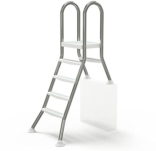 Poolleiter aus Edelstahl V2A - 1,20m Höhe mit rutschfesten Stufen - Schwimmbadleiter für teilversenkte Pools - Hochwertige Einstiegshilfe