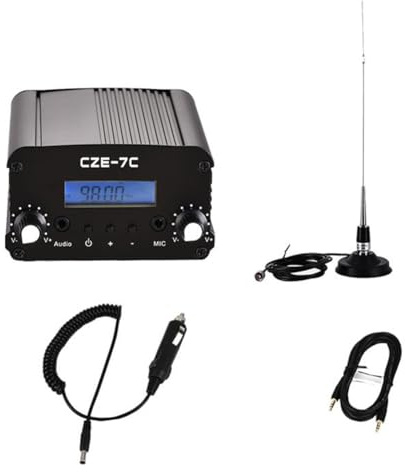 Glayent Transmisor de Radio FM de 1 W y 7 W CZE-7C, Amplificador Inalámbrico de FM de 76 A 108 MHz con Kit de Antena con Ventosa para Automóvil para Estación de Radio