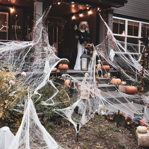 Decoración de telaraña para Halloween (90 m², 200g), telarañas elásticas y 50 arañas Artificiales, Ideal para Interiores y Exteriores, Jardines, Casas embrujadas y Fiestas.