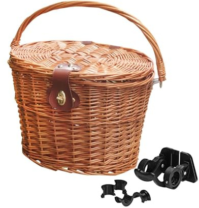 BEALIFE Cykelkorg med styr, rotting, vävd hantverk, fint utförande, miljövänligt och hållbart. Cykelkorgar i rotting, handvävda med lock, handgjord korg i vintagestil, förvaring