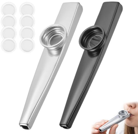 2 Pezzi Cazu Kazoo de Metal y Aluminio con 8 Membranas, Instrumento Musical Profesional para Niños y Adultos, Acompaña Guitarra, Violín