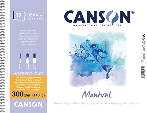 CANSON Montval® akvarellpapper, spiralblock 32 x 41 cm, 12 blad, 300 g/m², finkorn