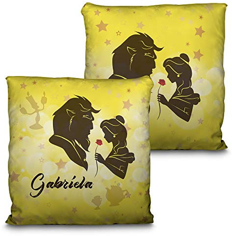 LolaPix Cuscino quadrato personalizzato con nome. Regalo per i fan, unico, originale ed esclusivo. Qualità premium Diverse dimensioni da scegliere. Riempi incluso. LA BELLA E LA BESTIA
