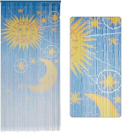 Moon & Sun Beaded Wooden Curtain - Durable Natural Wood Beads for Doorways & Home Decor, Handcrafted, Ideal for Boho-Style Interiors (79'' L x 36'' W)