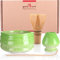 Goodwei Matcha Set komplett mit Matchabesen, Matcha Löffel und Matcha Schale aus Keramik mit Besenhalter im passenden Design | Kunstvoll gefertigte Zeremonieschale Chawan (Midori, 80)