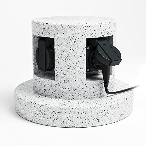 SSC-LUXon BAWI Gartensteckdose Steinoptik mit 4 Steckdosen - Outdoor Mehrfachsteckdose 4-Fach IP44 Außensteckdose Garten Stein