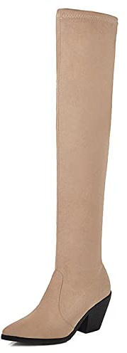 Bviennic Femmes Elegant Pointu A Enfiler Stretch Botte Hautes