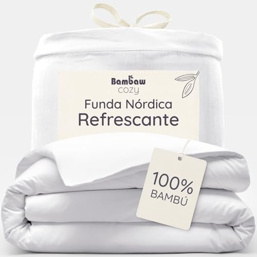 Bambaw Copripiumino singolo 155x220 bambù, Lenzuola antiacaro anallergiche e sostenibili, Copripiumino bambu traspirante, Lenzuola autunnali e invernali, Biancheria da letto elegante (Bianco)