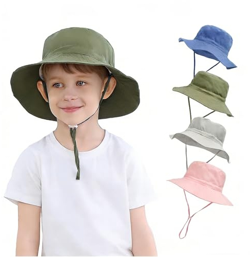 YANWANG Bébé Enfants Chapeau de Soleil Ajustable, Protection Solaire UPF 50+ Casquette de Plage pour Bambin Garçons Filles(Army Green,2-6years)
