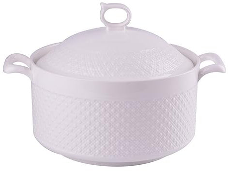 FROOWAN Zuppiera in ceramica con coperchio, 3,6 l, in porcellana, con coperchio, per feste, utilizzabile in forno a microonde, lavabile in lavastoviglie, rotonda, bianca