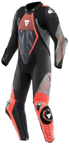 DAINESE Audax D-Zip tuta in pelle da moto traforata in 1 pezzo, nero/antracite/rosso, 50