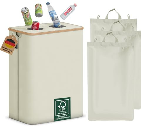 ADEL DREAM Botellas de depósito de 140 L, 2 compartimentos, recipiente grande, para almacenamiento de botellas vacías y de cristal viejo, asas de agarre suave, colector de botellas con agujero, cocina