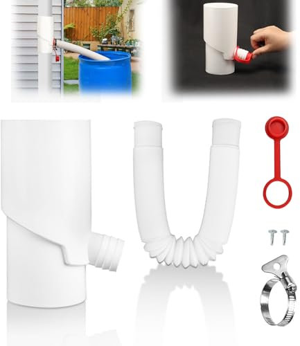 Kit desviador de barril de lluvia, sistema de colador desviador de bajante, desviador de agua de lluvia para canalones con filtro, conector desviador de agua de techo con tubo de agua ajustable para