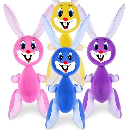ArtCreativity 36 Inflatable Easter Bunny, Set of 4. Blow Up Easter Bunny for Indoor and Outdoor Party Decorations, Bunny Themed Birthday Party Favors, 4 Assorted Colors